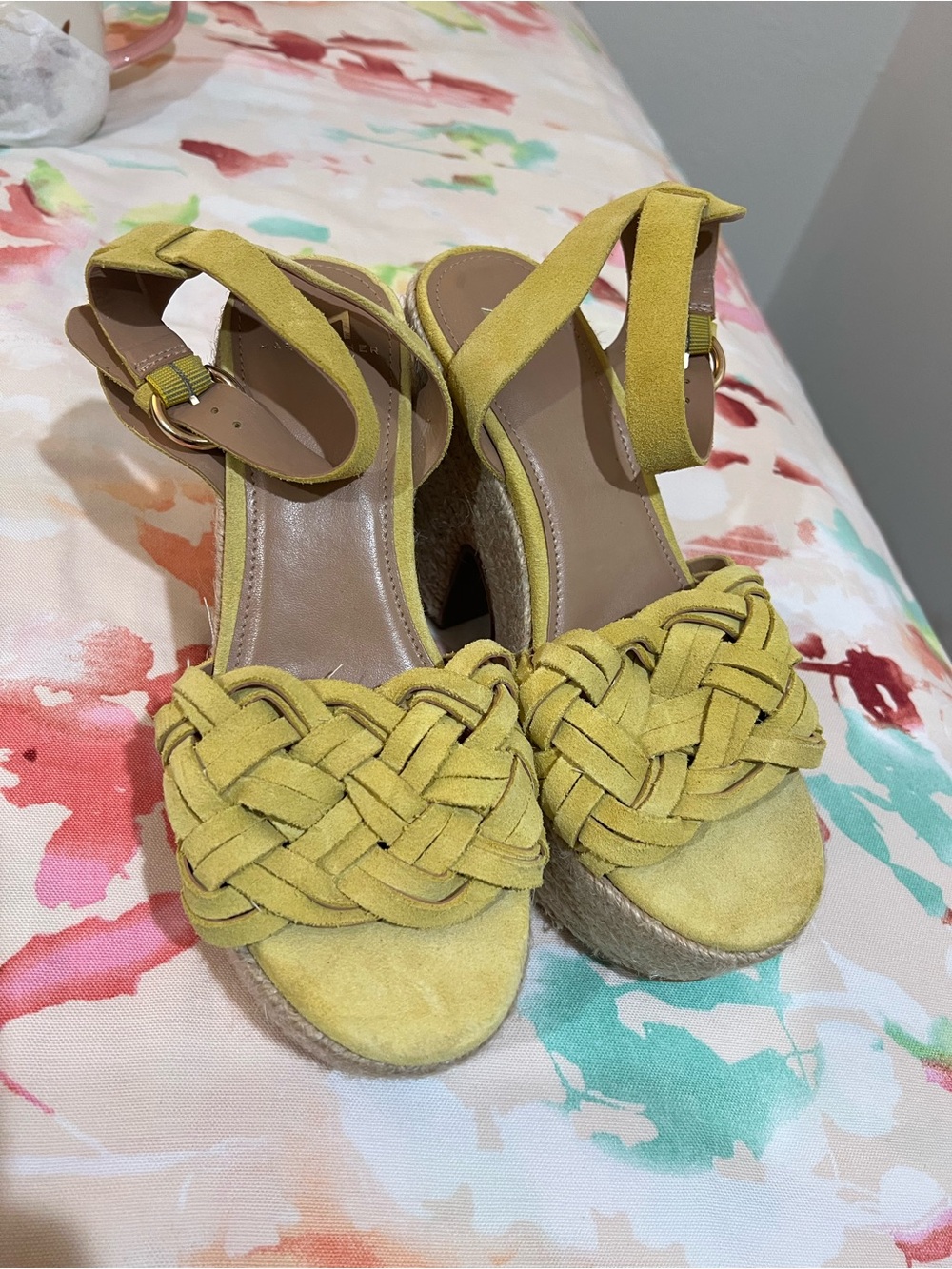 Marc Fisher Yellow Braided Espadrille Wedge Sandals